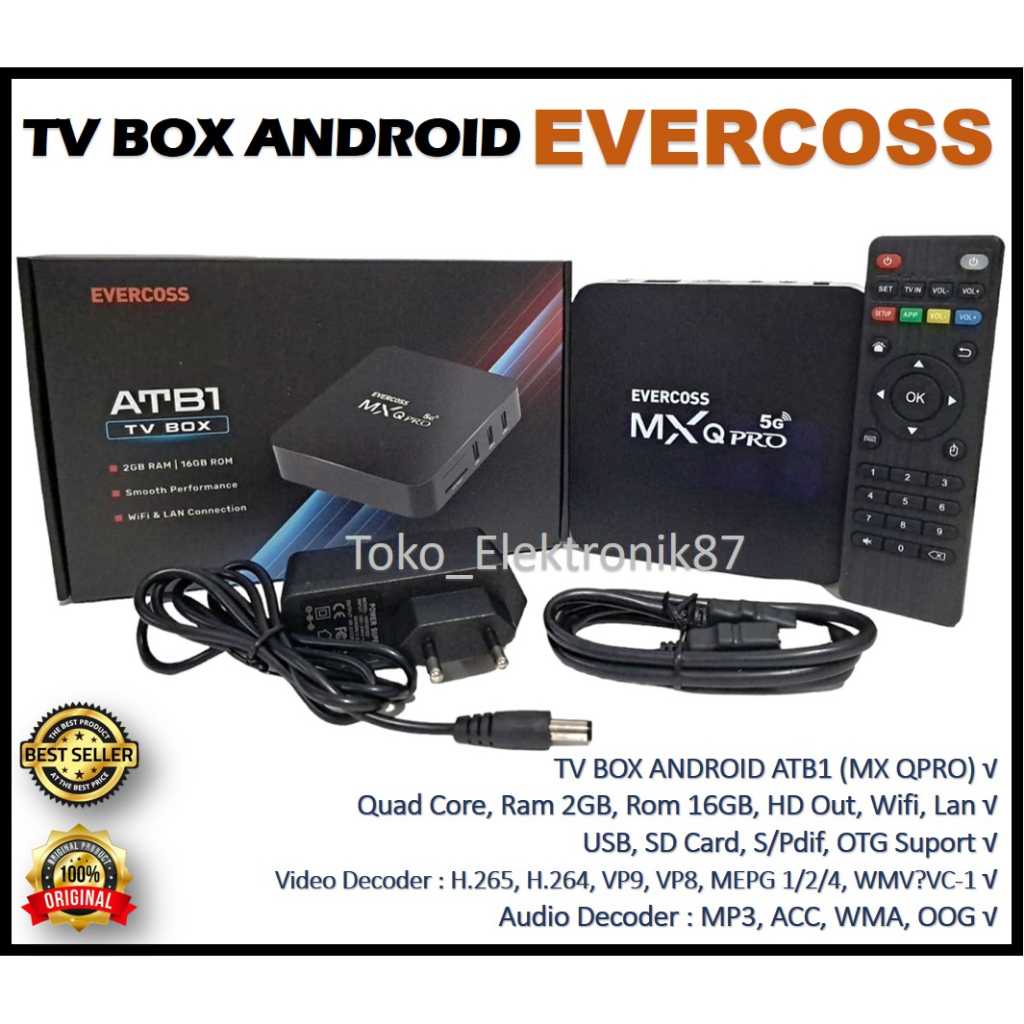 EVERCOSS Android TV Box MXQ Pro 5G 2G+16G / Smart TV 4K Ultra HD MXQ PRO 4K 5G tv box android