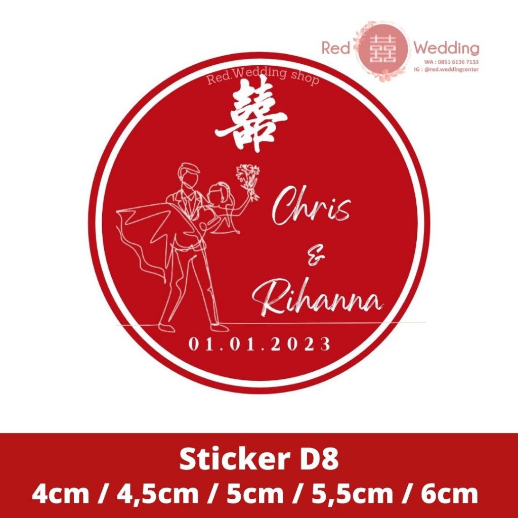 [D1-D6] Custom Sticker Merah Wedding Sangjit Shuang Xi Custom Nama Groom Bride dan Tanggal Pernikahan UKURAN 4CM / 5CM / 6CM