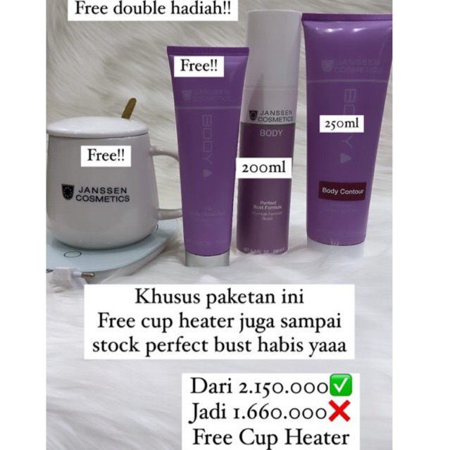 Paket Janssen Bust 200ml + Body Contour 250ml Free 24H moisturizer 150ml Free Cup Heater