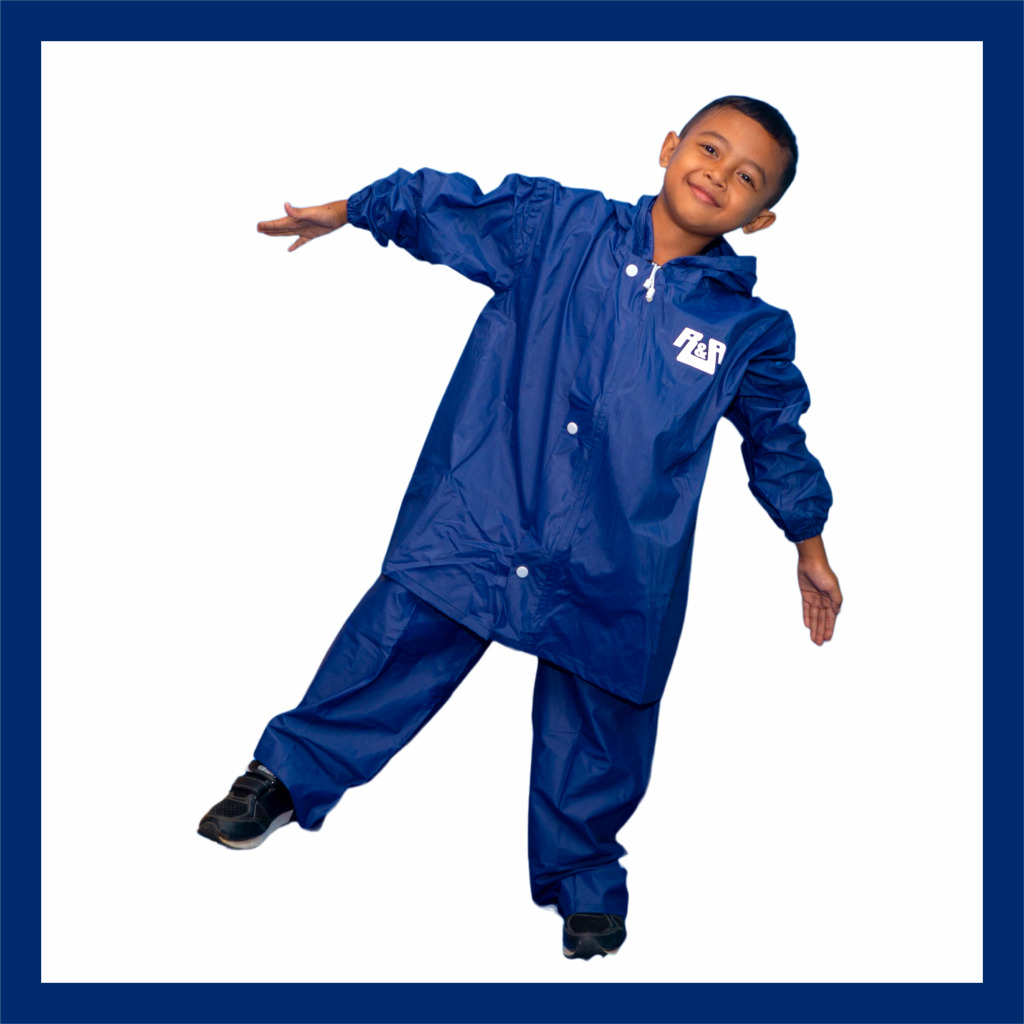 R&amp;A - Jas Hujan Setelan Anak SD / Mantel Anak Laki laki Perempuan / Raincoat Bahan PVC NYLON Biru Premium