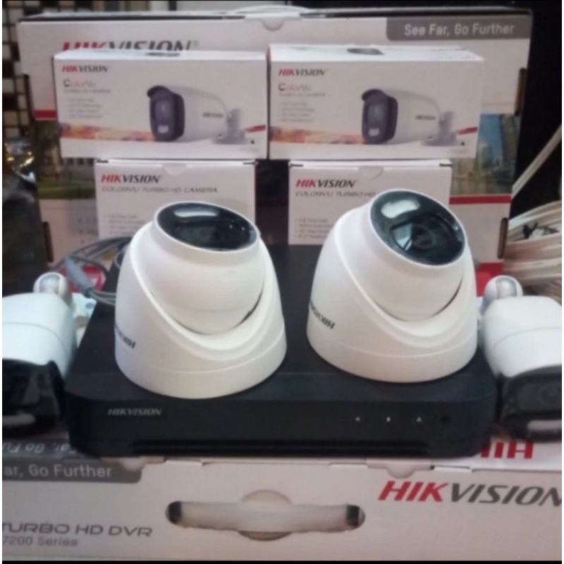 PAKET CCTV HIK 4CH 2MP COLORVU MALAM BERWARNA 24JAM