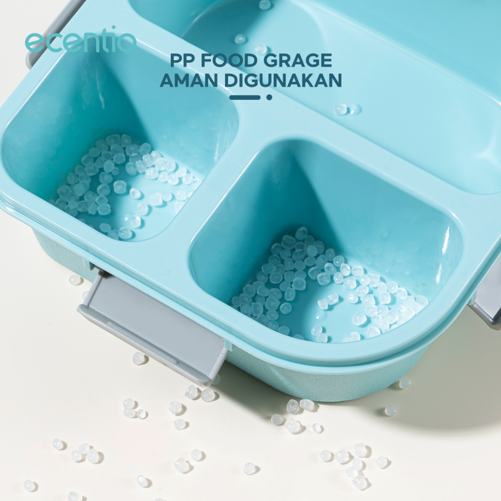 ecentio &amp; FOODI tempat makan anak anti tumpah  3/4 Sekat 850ml/1100ml+100ml/1300ml/lunch box anak microwavable/Kotak Makan anak 3/4 Grid/disegel Kotak Anti bocor/Tepak makanan/free sendok/Free BPA