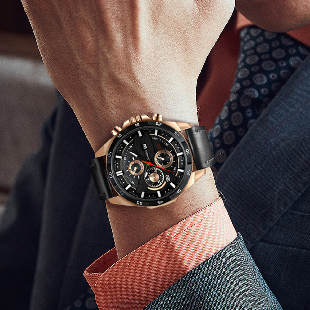 Sunlifex Jam Tangan Pria 9091 Kuarsa Tali Kulit Olahraga Mode Kalender Jam Tangan Cowok-7