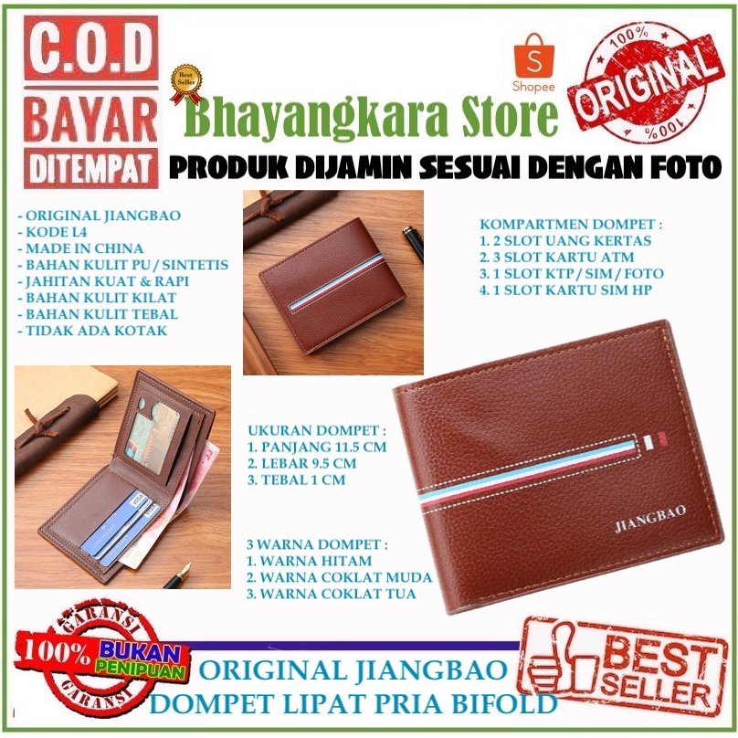 ORIGINAL JIANGBAO L4 DOMPET UANG LIPAT PRIA WANITA TEBAL MOTIF HORIZONTAL KULIT SINTETIS