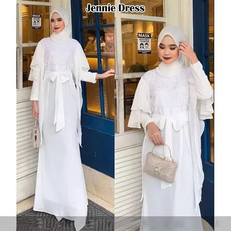 Jennie Set Dress Kondangan FREE PASHMINA Gamis Brukat Gaun Pesta Muslimah Long Dress Gamis Jumbo Baju Wanita Kekinian