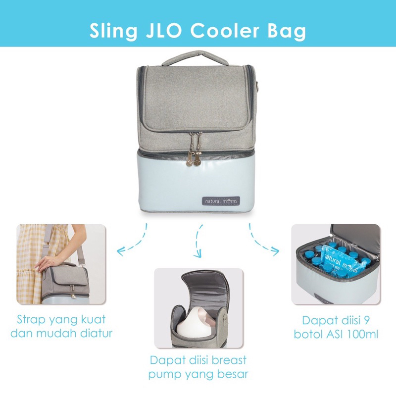 Natural Moms JLO Cooler Bag Sling FREE ICE GEL Tas Asi Tas Pendingin Asi Tas Thermal