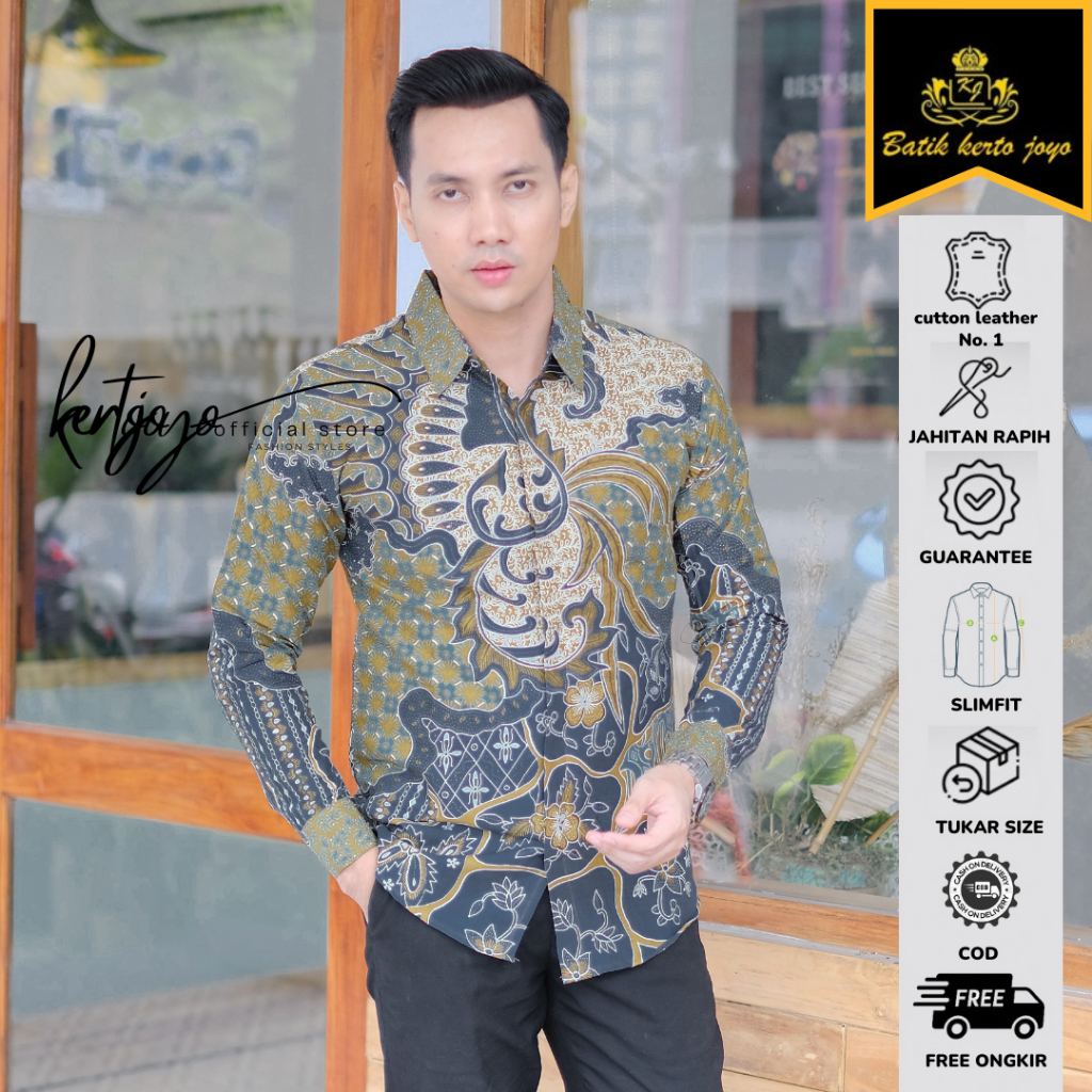 Batik pria modern slimfit Baju Batik Pria Lengan Panjang slimfit baju batik pria SOLO premium baju seragam BATIK KERTOJOYO KJ046 kemeja batik pria lengan panjang full furing baju batik alisan pria Kemeja batik slimfit batik premium laskala PRABUSENO