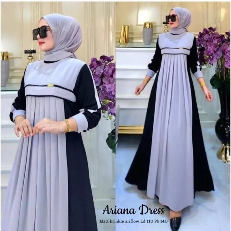 Baju Gamis Wanita Ariana Dress Crinkle Airflow Gamis Pesta Mewah Elegan Baju Kondangan Wanita Long Dress Muslim