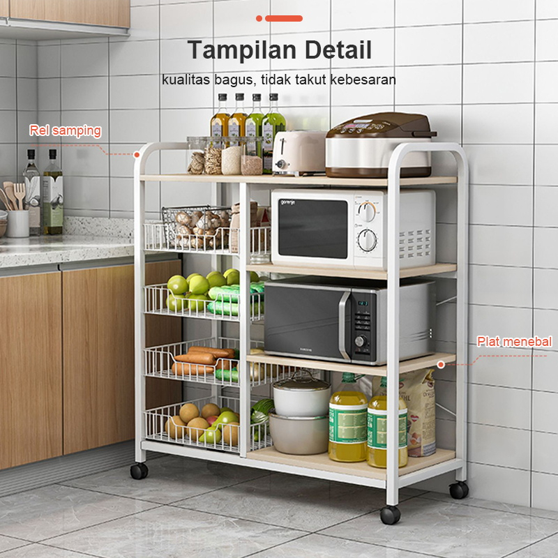 Weyon Sakura Rak Dapur Susun Minimalis / Rak Oven Microwave/ Kitchen Rack/ Rak Bumbu/Rak Kabinet Dapur /Rak Penyimpanan Serbaguna Dengan 4 Roda