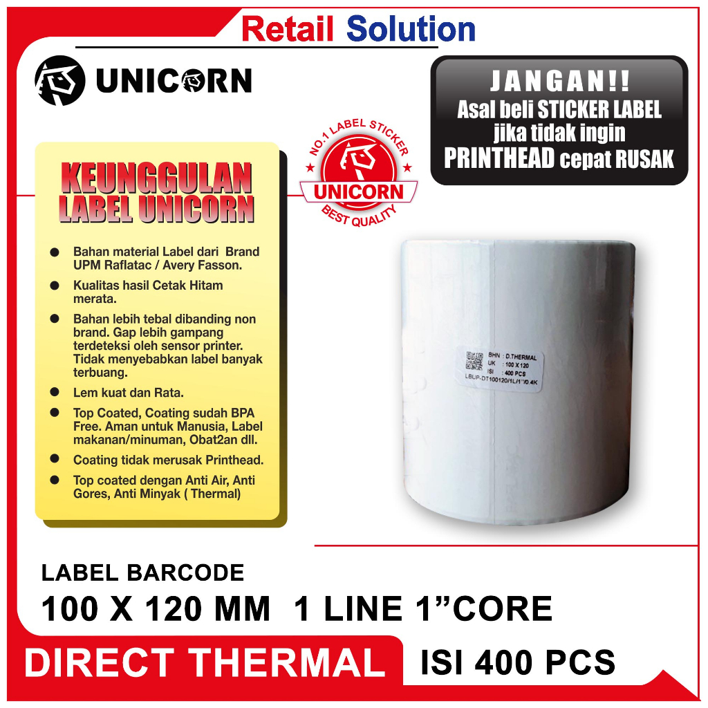 Stiker Label Barcode Thermal 100x120 mm / 100 x 120 mm / 100x120mm