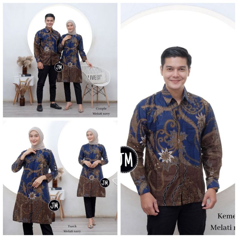 Batik Tunik Couple Modern Set Pakaian Couple Kemeja Batik Pria Lengan Panjang Baju Batik