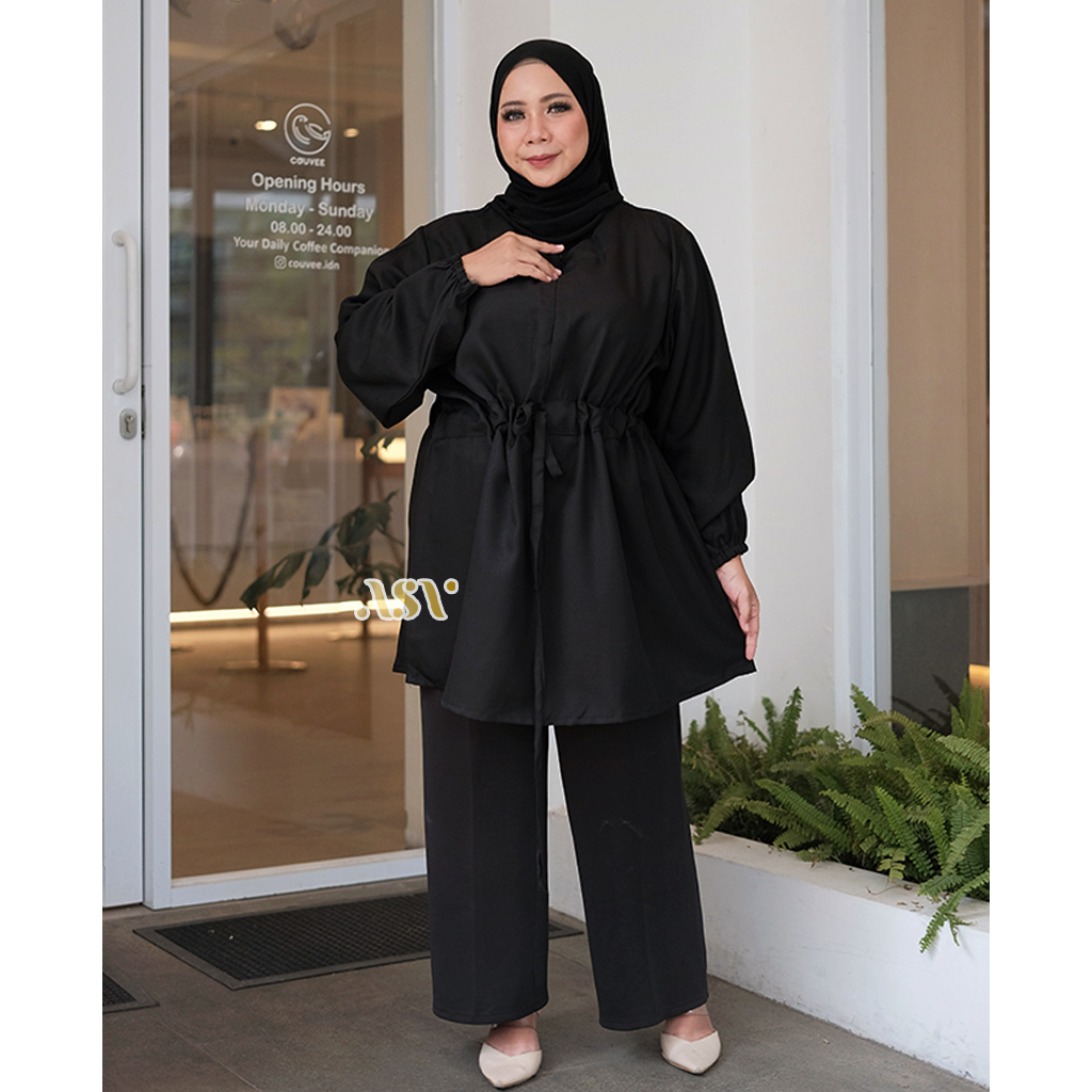 BIGSIZE | XXL 5L LD 120 140 Daisy Tunik Serut Pinggang Mango Crepe Polos Bigsize Lengan Panjang Size Jumbo Busui Friendly Original ALSAVA