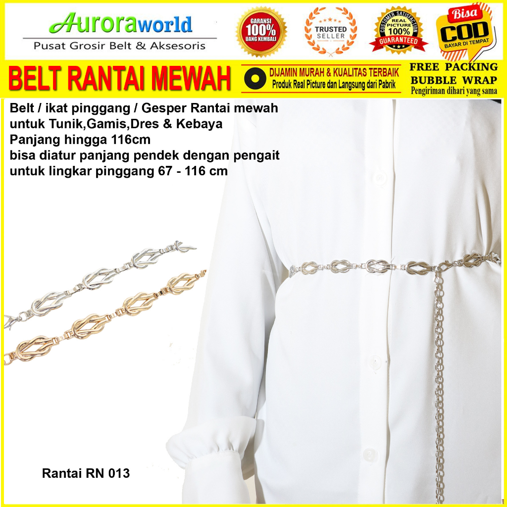 Auroraworld ikat pinggang Belt wanita gesper rantai mewah untuk dress gamis tunik ikat Pinggang Fashion Terbaru