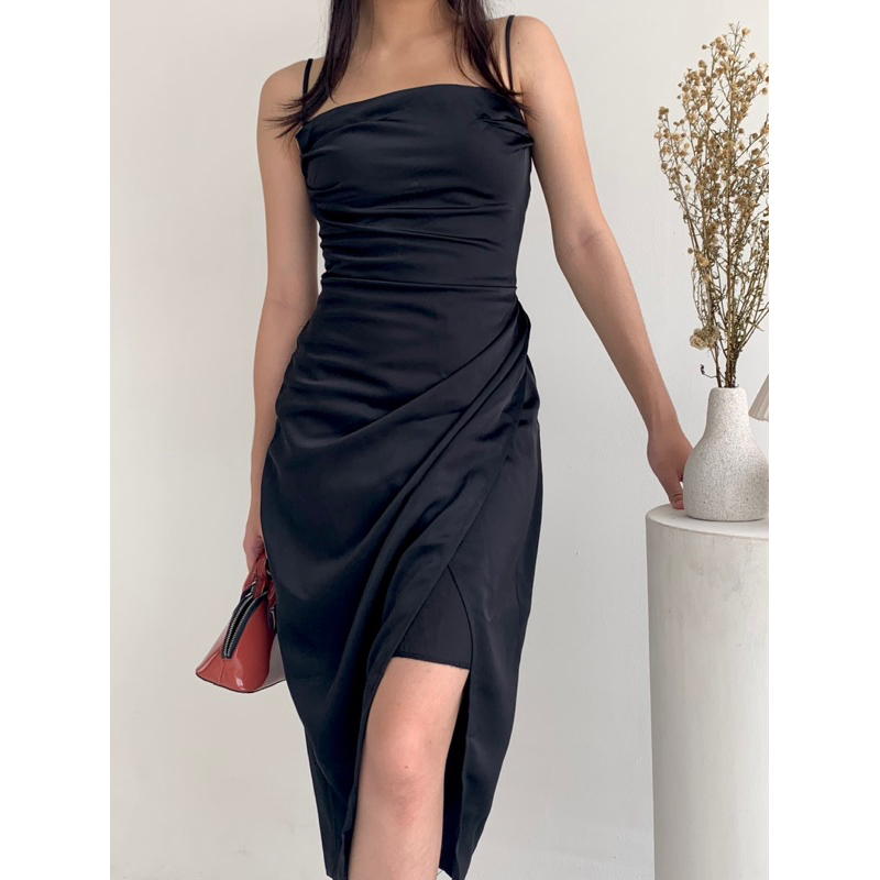 NUOIR Luna Dress | Satin Silk Dress Premium Slit