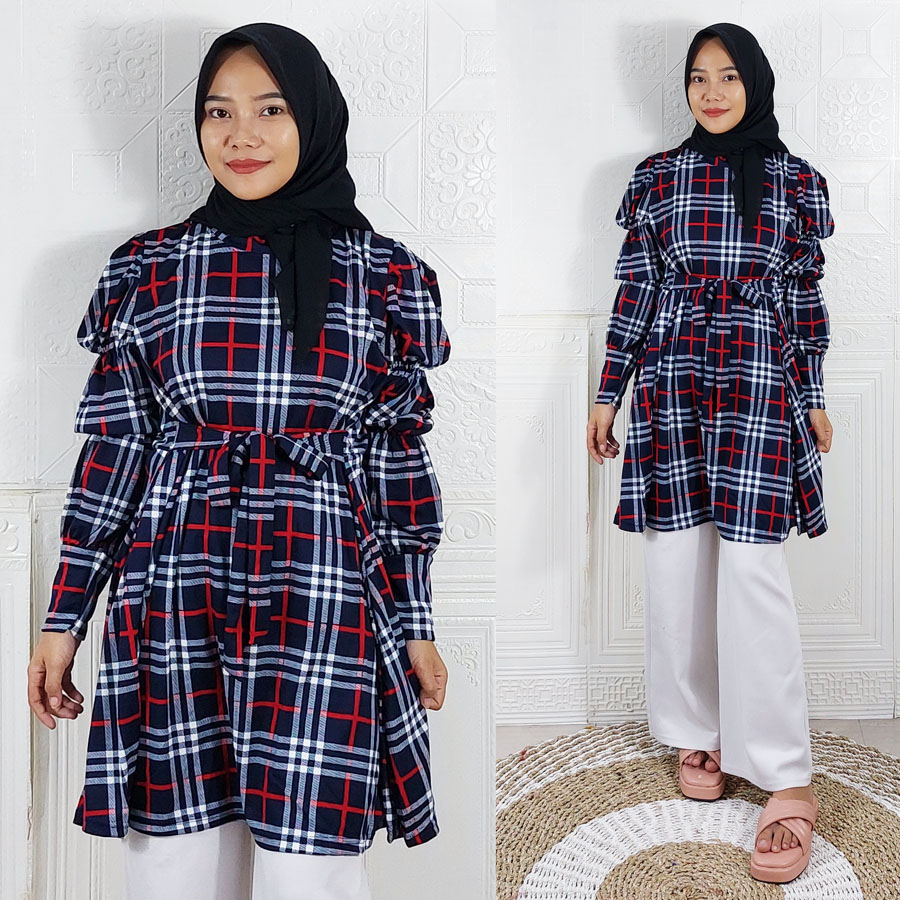 CARLINA TUNIK KOTAK BIG SIZE LENGAN BALON BAJU WANITA FASHION