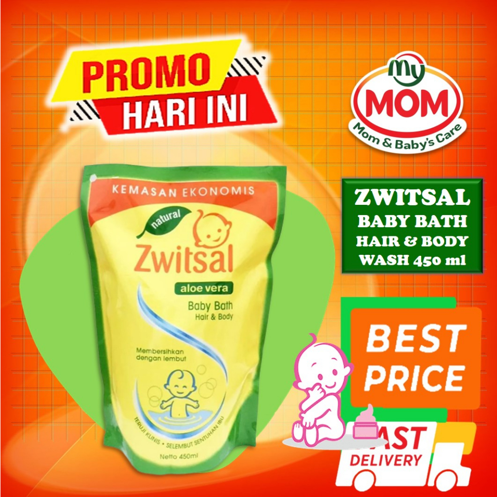 [BPOM] Zwitsal Baby Bath 2 in 1 Hair And Body 450 ml REFILL / Natural Aloe Vera / Body Wash / Sabun Mandi Bayi / MY MOM