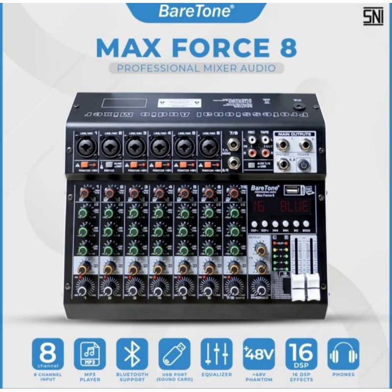 mixer audio baretone max force 8 original profesional mixer 8 channel