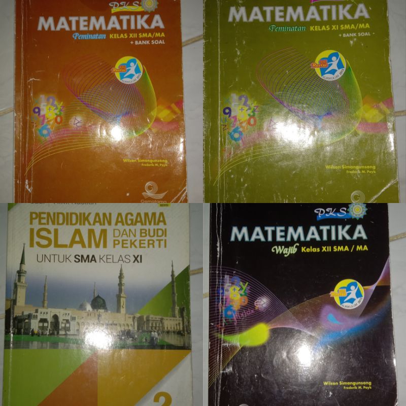 

Preloved Buku PKS Matematika Wajib& Peminatan Kelas 12, PKS Peminatan kelas 11 (Wilson Simangunsong, penerbit Gematama) dan Buku Agama Islam kelas 11 (Sadi | H.M. Nasikin penerbit Erlangga)