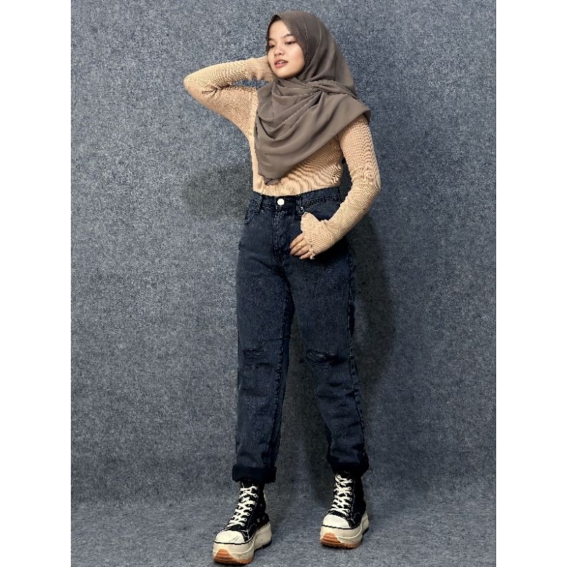 MCO-OOTD SZ 27-34 Celana jeans Boyfriend Sobek Lapis Stik Balik Bisa Dibuka