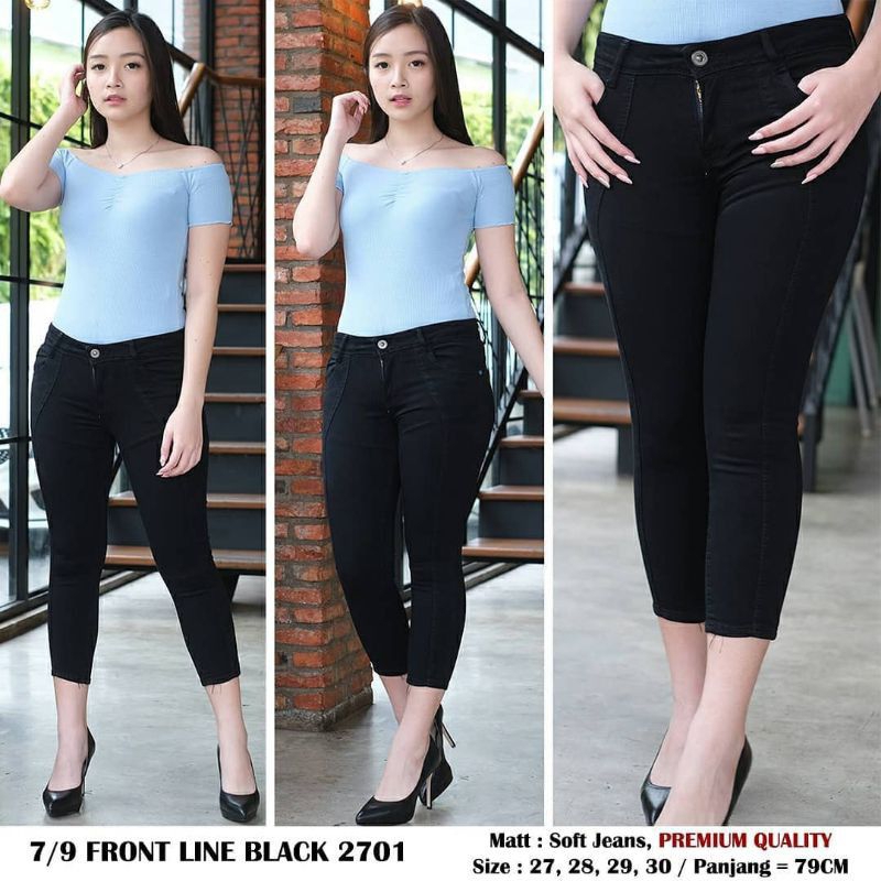 CELANA JEANS WANITA 7/9 SERENA FRONT LINE BLACK  27-38. CELANA 7/9 HITAM TULANG TENGAH