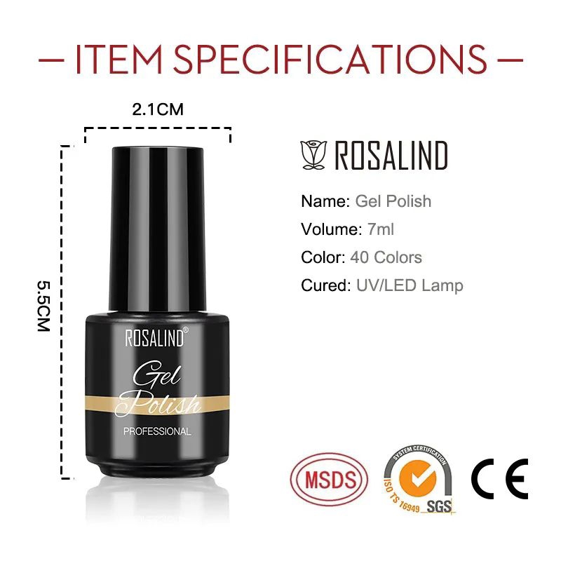 { B001- B040 } Rosalind Nail Polish Gel UV 7ml 40Colors READY Kutek Gel Nail Art Original Kode B