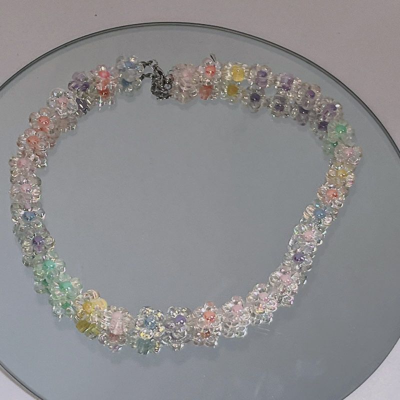 PROMO 6.6 Kalung Manik Wanita Bunga Transparan Bening Fancy