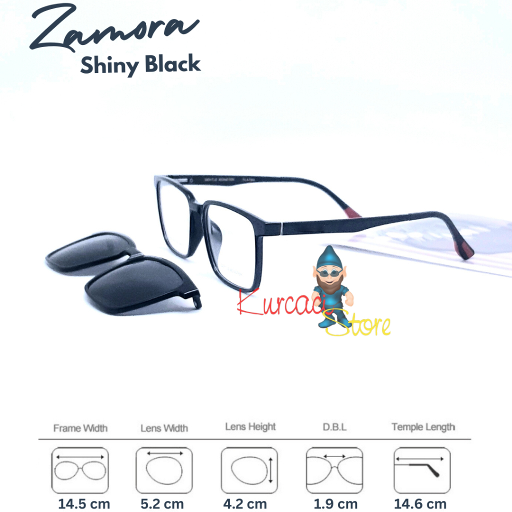 Frame Kacamata FREE Clip ON Zamora Pria Wanita Model Kotak Retro Korea Minus Photocromic Blueray