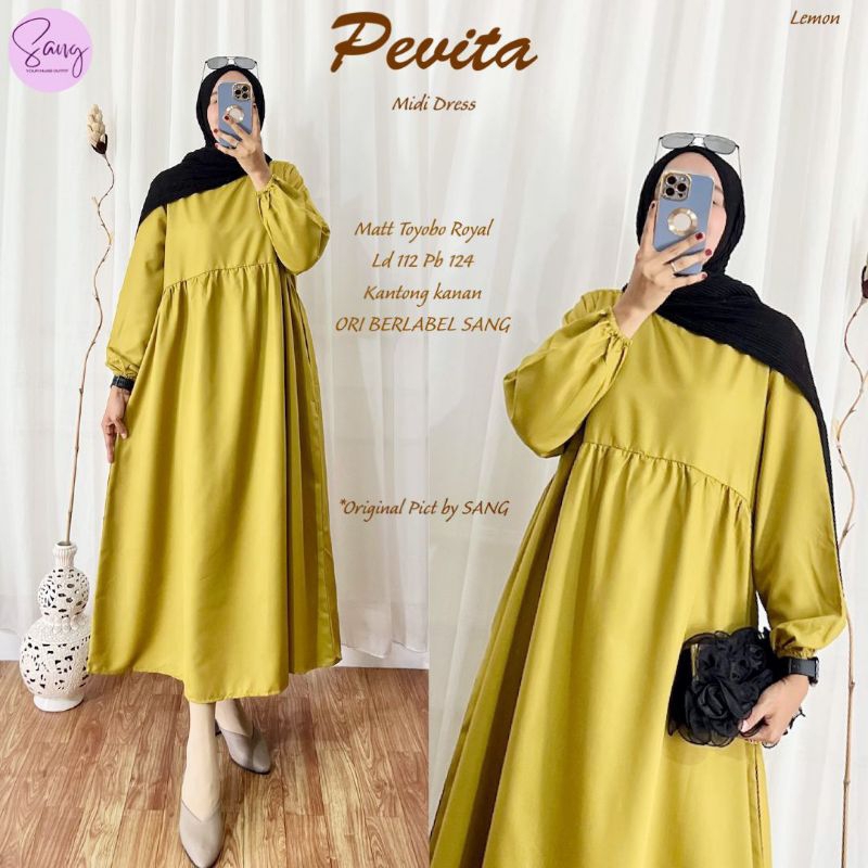 Pevita Midi Dress Wanita Polos Toyobo Jumbo Ld 112 [ READY COD ]