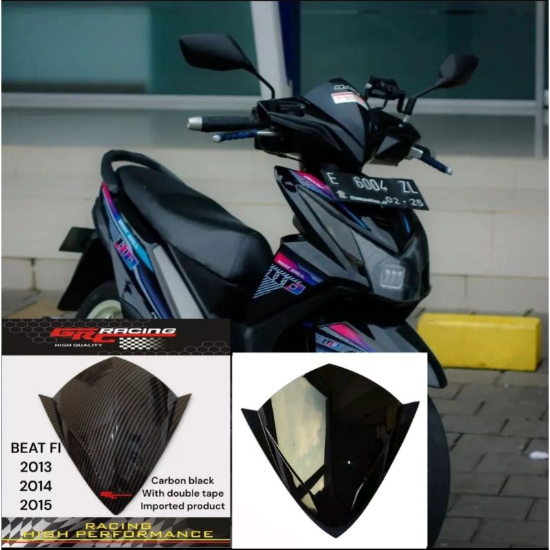 Visor winshield honda beat injeksi lama beat fi bahan anti pecah warna motif carbon celup wtp &amp; hitam kilap free dobel tape