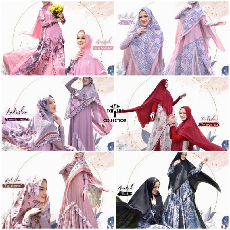 Set Gamis Dress Ceruty Babydoll Syari Branded Printing Merah - Pink - Black - Ungu Lavender - Tumble