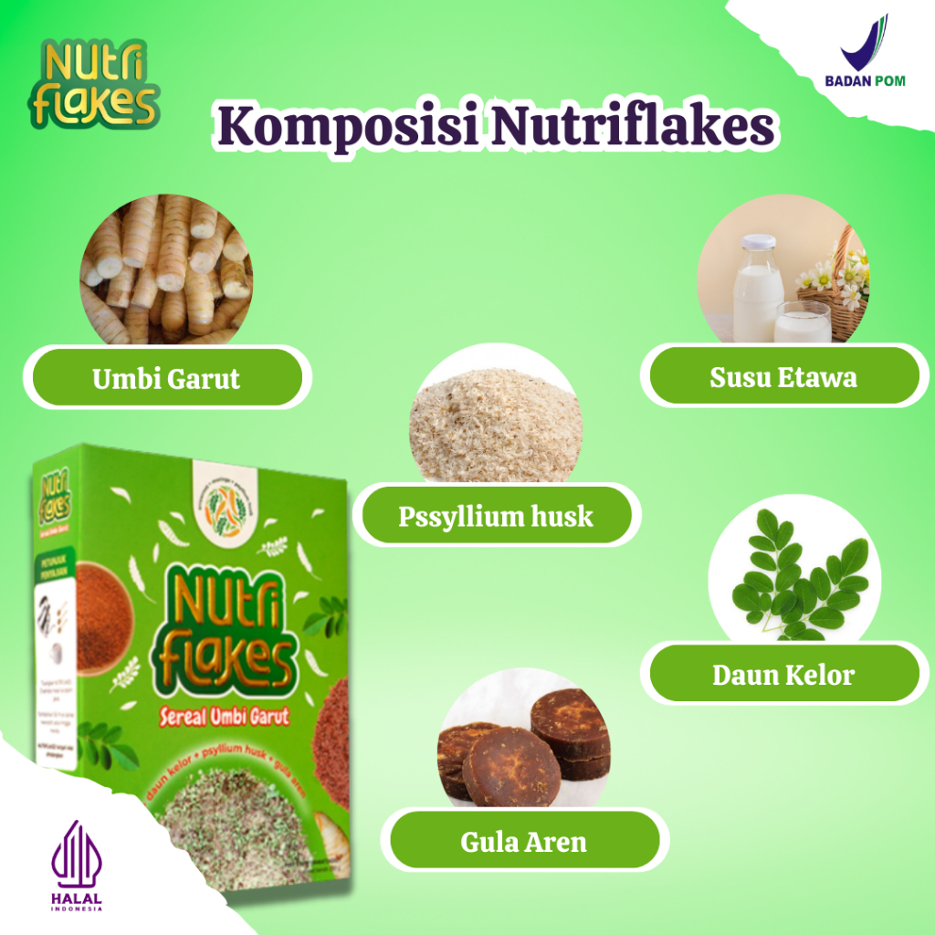 

QH [TERLARIS] Nutriflakes - Original 100%. Sereal Umbi Garut Ekstrak Daun Kelor. Suplemen Makanan