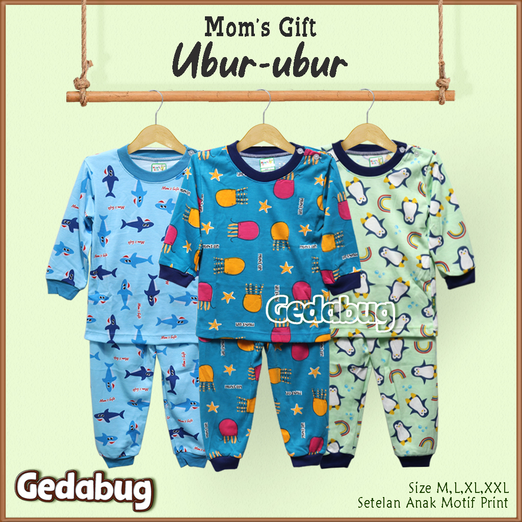 3 Setel - Setelan Anak Panjang Mom's Gift Ubur-ubur | Setelan Kaos anak Kancing Depan Moms Gift | Gedabug