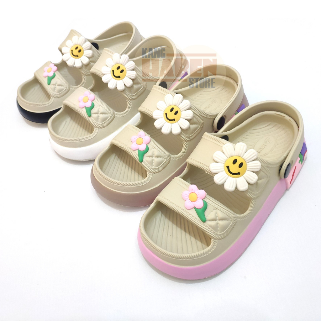 Sandal Anak Cewek Tanggung dan Dewasa Dual Band Karakter Bunga 530CB Habenkids