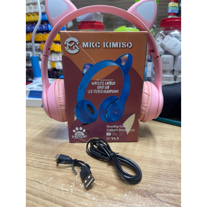 Headphone Kucing LED Headset Kucing Bluetooth Earphone Gaming Karakter Kucing Warna Warni