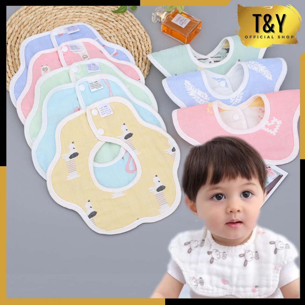 T&amp;Y Celemek Bayi Bentuk Bunga Gelombang Penyerap Air Liur Karakter Lucu Bentuk Bunga Dapat Diputar 360 Derajat Apron Baby Bibs Slabber Perlengkapan Makan Anak Murah Import