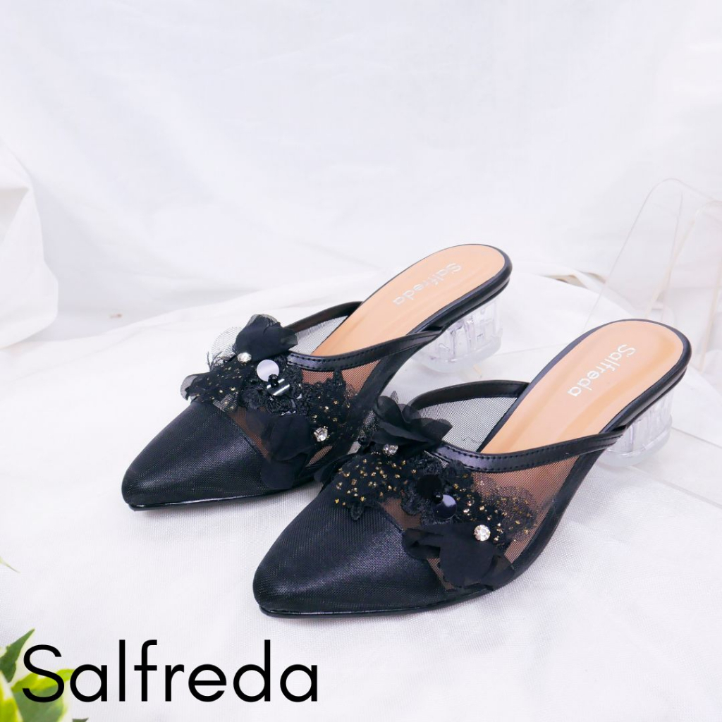 Sandal Sepatu Pesta Wanita Sendal Kondangan Mewah Elegan Terbaru Import Impor Korea Hak Hag Kaca Heels 3 cm Ori Bunga Pernikahan Wedding Kantoran RB70088