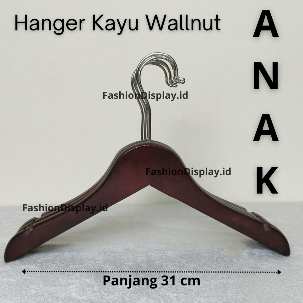 Hanger Kayu Anak Warna Wallnut Gantungan Baju Anak Coklat Tua Hanger Kayu Natural Tua (BH)