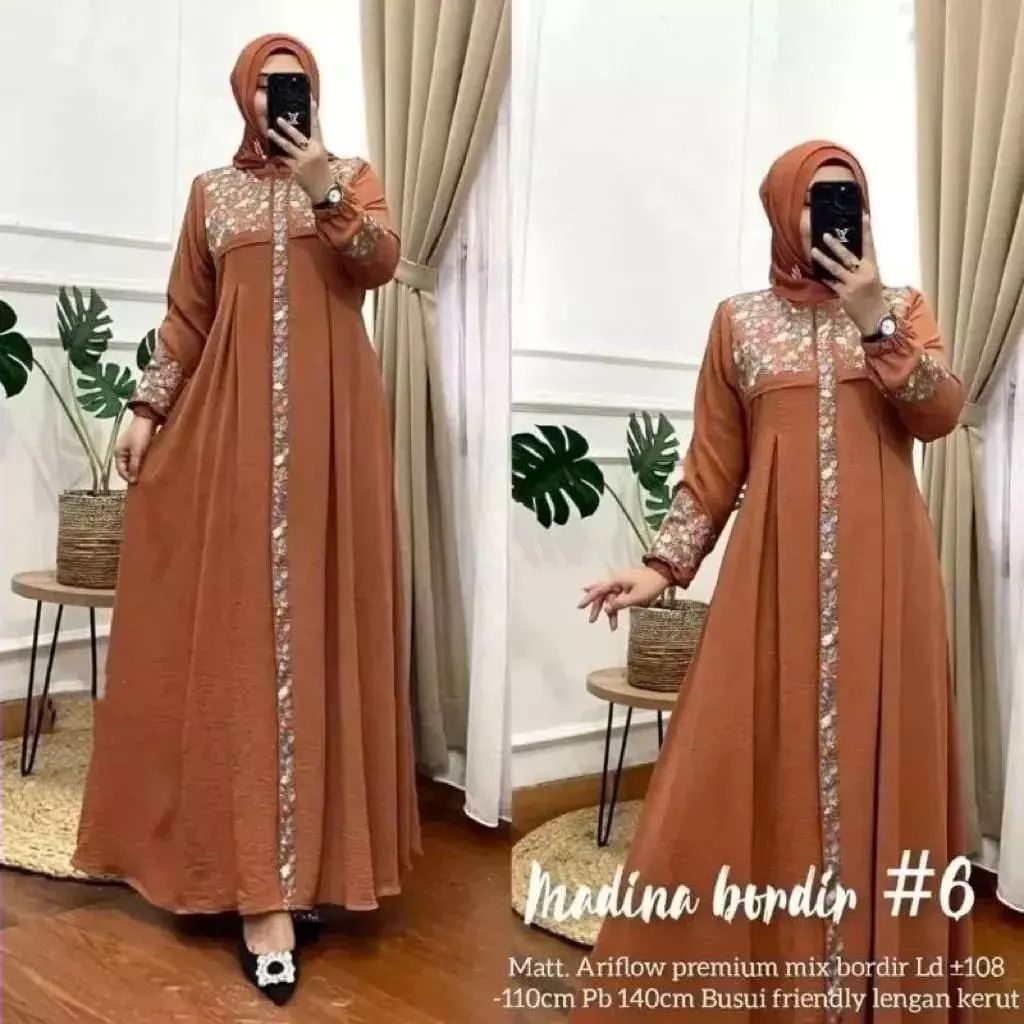 Baju Gamis Bordir Kekinian Ready Stock Madina Bordir Gamis Terbaru Matt Crinkle Gamis Bordir Premium Best Seller Terlaris Terbaru 2023