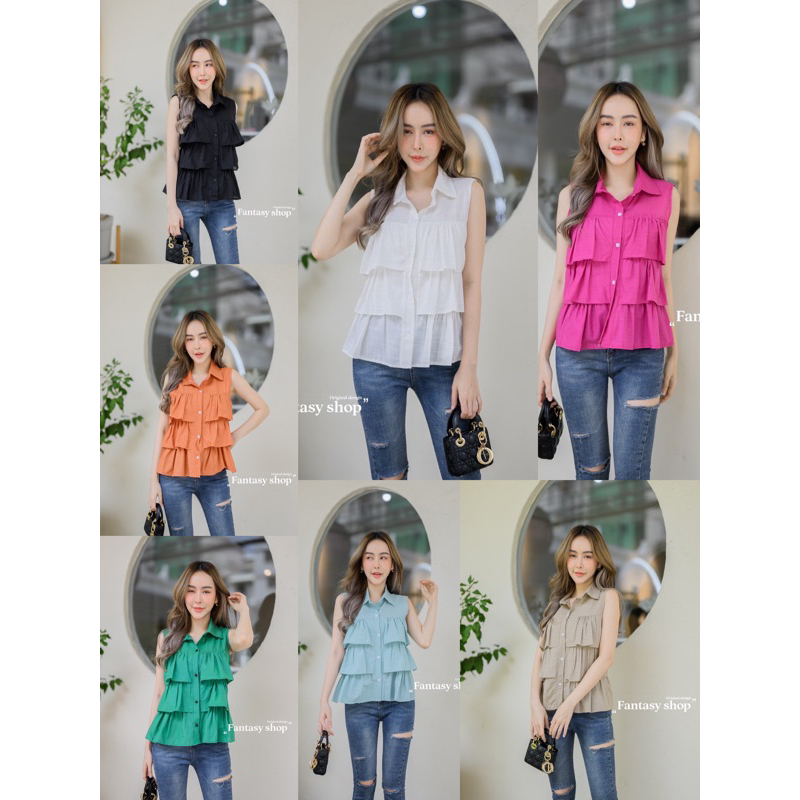 KEMEJA FANTASY SHOP RUFFLE FASHION WANITA IMPORT BANGKOK CODE F 03