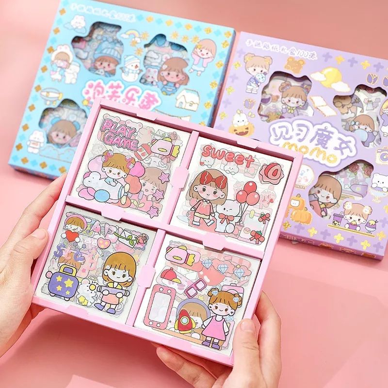 Pretty Sticker Momo 1 pack Isi 100pcs Stiker Box Momo Motif Kartun Korea