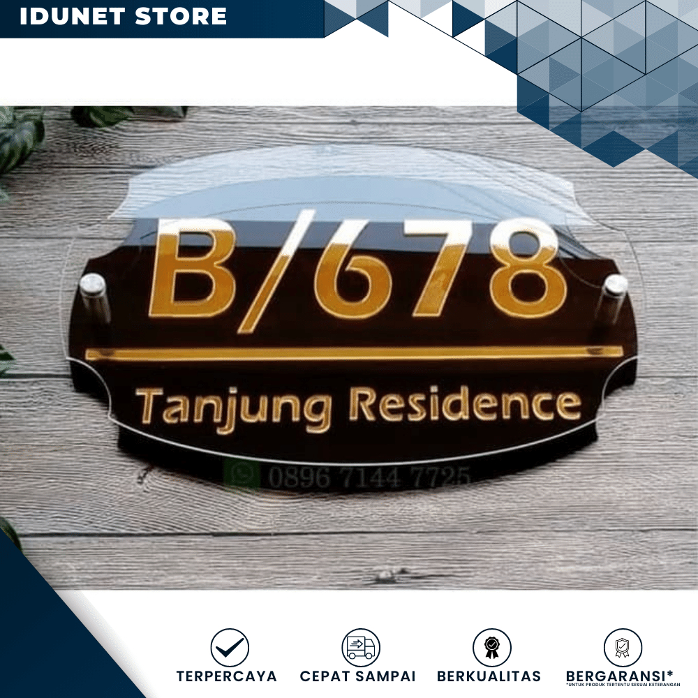 Plat Nomor Rumah Acrylic Gold 3 Lapis bisa custom led Eksklusif     Termurah