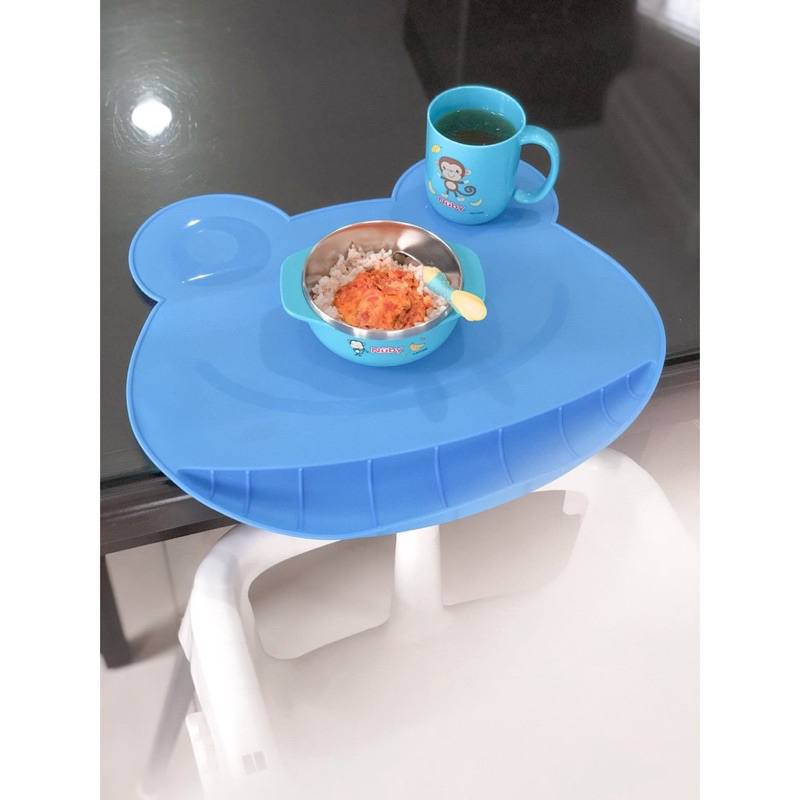 Nuby kid frog silicone placemat - piring makan silikon blue