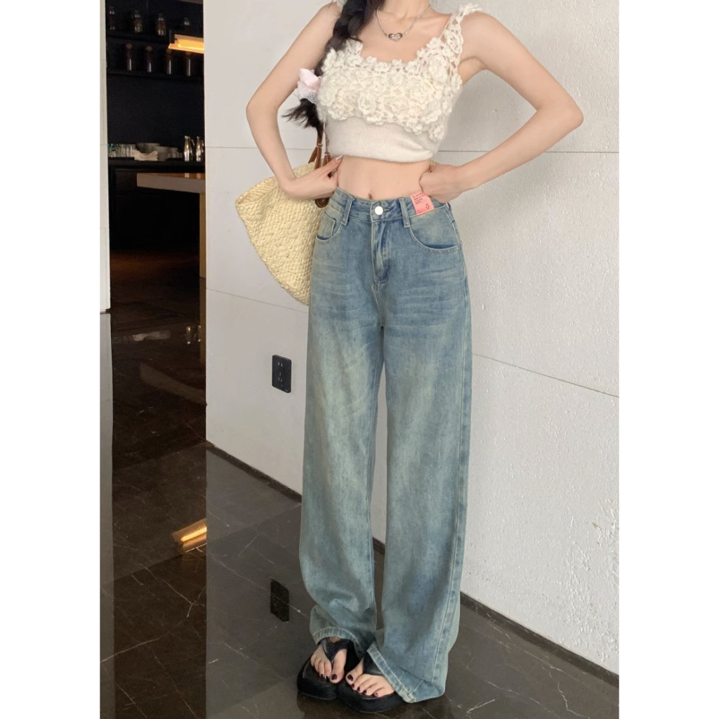 Kulot Celana Jeans Wanita Loose Highwaist Kekinian Biru Retro