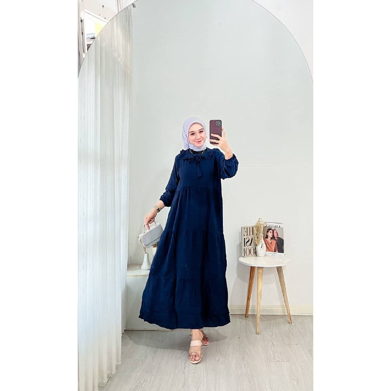 Sandra Midi Dress Rayon Polos Gamis Wanita Terbaru