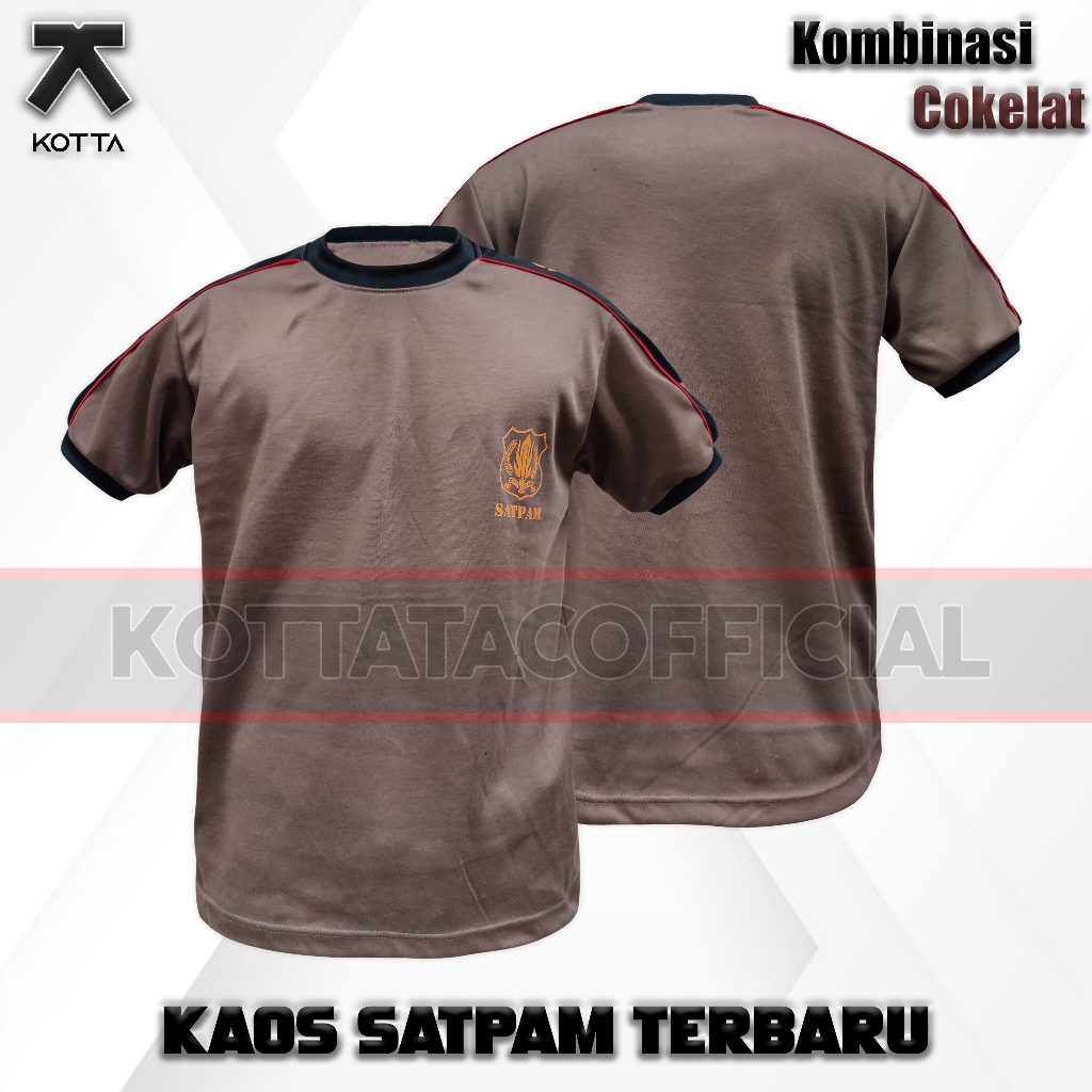 BAJU KAOS SATPAM SECURITY KOMBINASI TYPING KREM HITAM COKELAT TERBARU LENGAN PENDEK