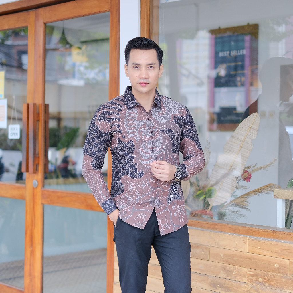 Baju Batik Lengan Panjang Pria Batik Kertojoyo Premium Eksklusif Terbaru Warna Kalem