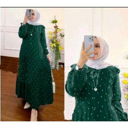 GAMIS KAYRA BINTIK JUMBO LD 120 RESLETING DEPAN BAJU DRESS WANITA MUSLIM FASHION TERBARU BAHAN RAYON MAXY MAXI MOTIF KEKINIAN