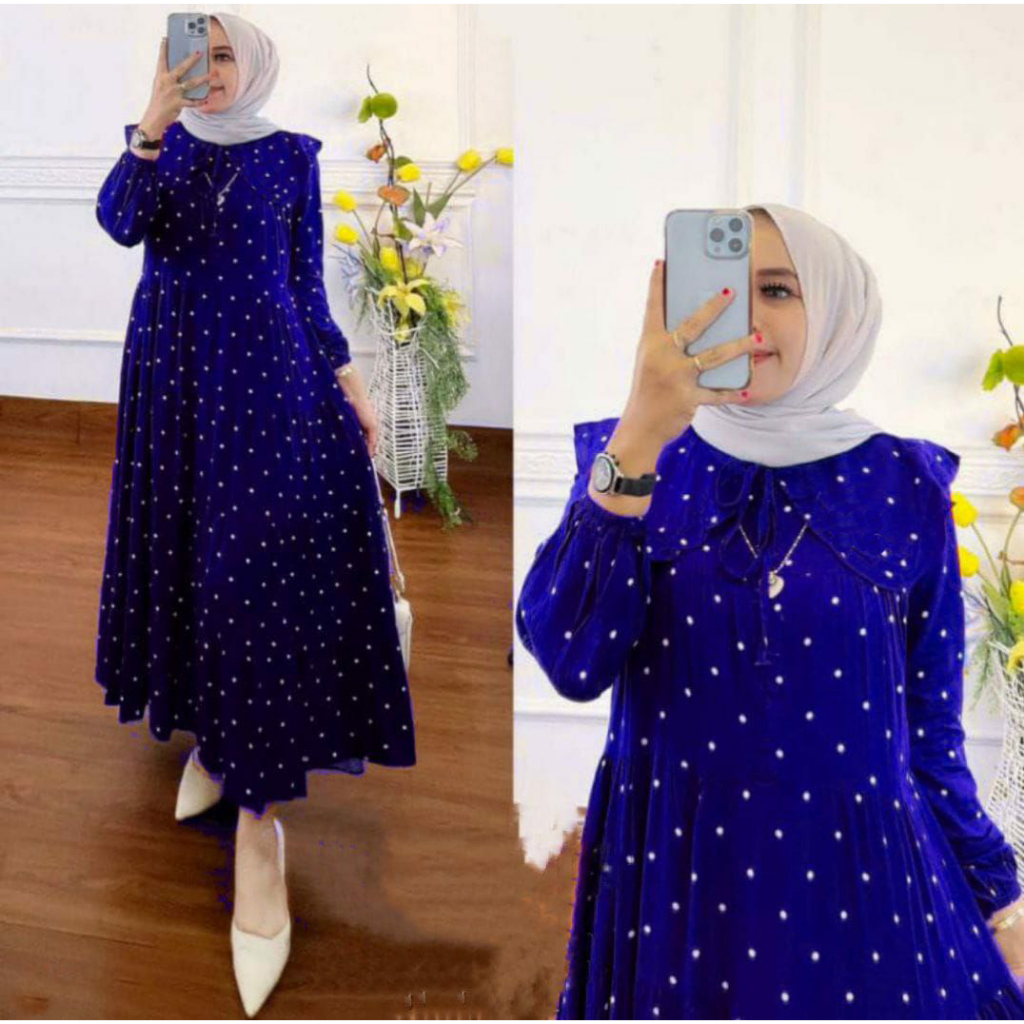 GAMIS KAYRA BINTIK JUMBO LD 120 RESLETING DEPAN BAJU DRESS WANITA MUSLIM FASHION TERBARU BAHAN RAYON MAXY MAXI MOTIF KEKINIAN