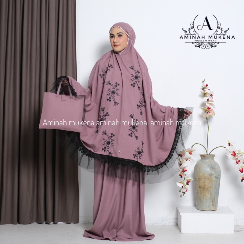 Mukena Bordir PREMIUM Dewasa Teratai Renda Tileu Mewah Aurel