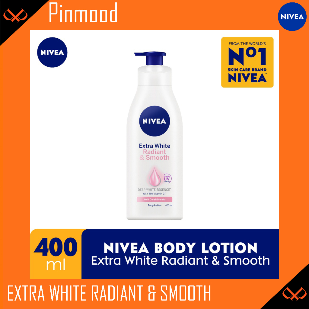 NIVEA EXTRA WHITE RADIANT &amp; SMOOTH [ 400 ML ] SPF 15 BODY LOTION PERAWATAN TUBUH KULIT CERAH MERATA DEEP WHITE ESSENCE 40X VITAMIN C DOUBLE UV PROTECTION